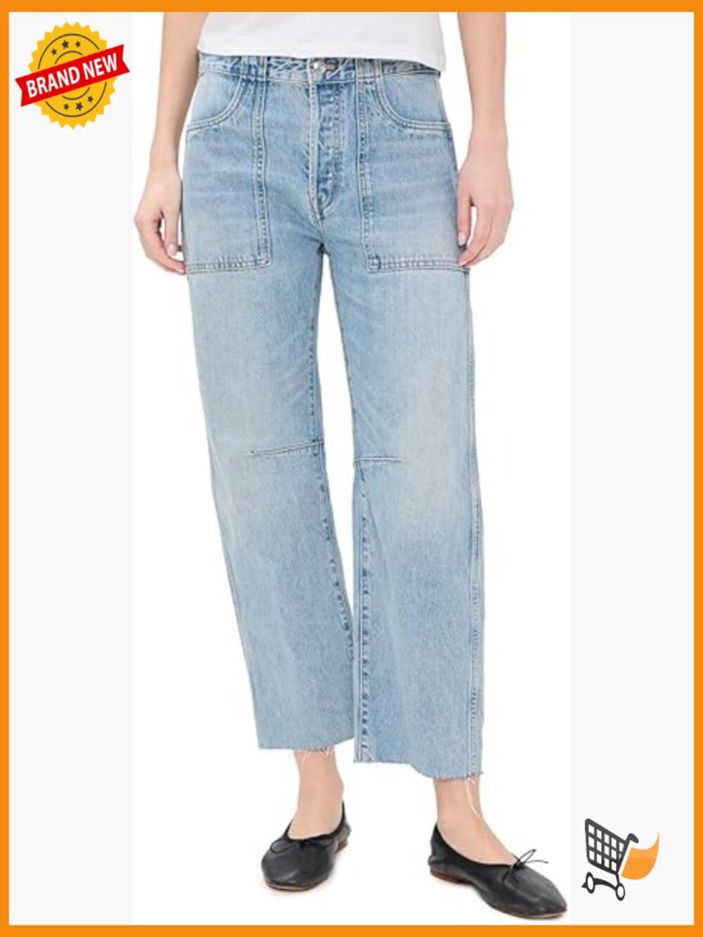Darted Barrel Utility Leg Jeans with Raw Hem